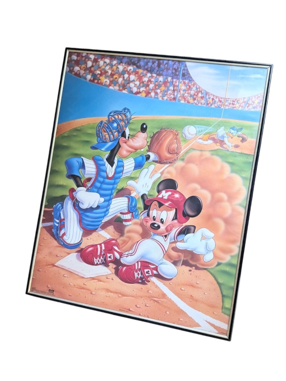 Vintage 90' Disney Baseball Framed Poster Mickey Mouse Goofy OSP